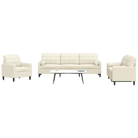 Set di Divani 3 pz con Cuscini e Rinforzi Crema in Velluto - Foto 2