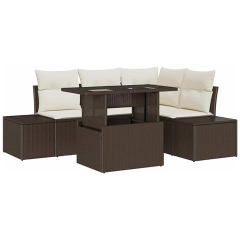 Set Divano da Giardino 5 Pezzi con Cuscini Marrone in Polyrattan - Foto 1