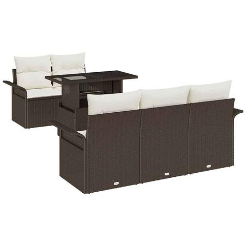 Set Divano da Giardino di 6 Pezzi con Cuscini Marrone in Polyrattan - Foto 1