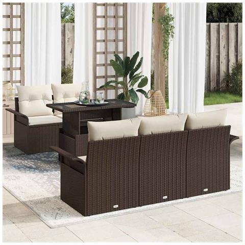 Set Divano da Giardino di 6 Pezzi con Cuscini Marrone in Polyrattan - Foto 2
