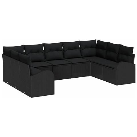 Set sofá giardino 9 pezzi con cuscini in rattan nero,  Sofà giardino per 2 con stoccaggio e cuscini in rattan nero - Foto 1