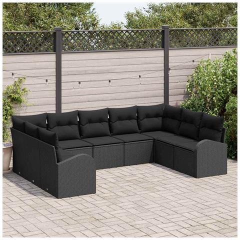 Set sofá giardino 9 pezzi con cuscini in rattan nero,  Sofà giardino per 2 con stoccaggio e cuscini in rattan nero - Foto 2