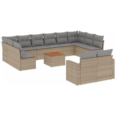 Set Divano da Giardino 13 pz con Cuscini Beige in Polyrattan - Foto 1