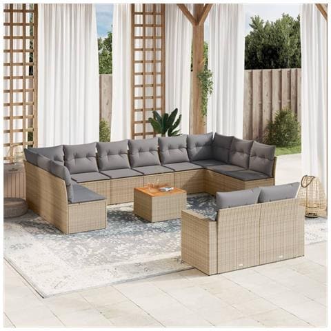 Set Divano da Giardino 13 pz con Cuscini Beige in Polyrattan - Foto 2