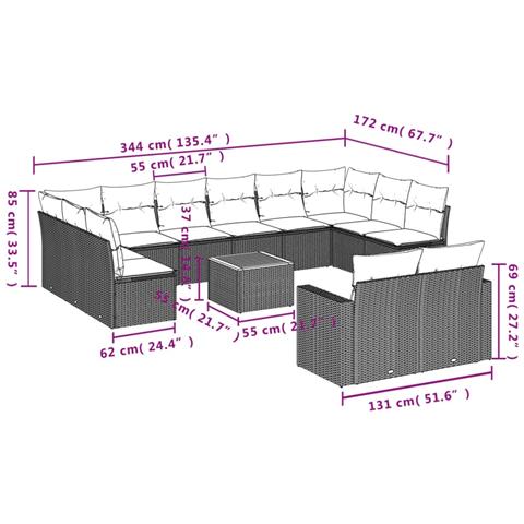 Set Divano da Giardino 13 pz con Cuscini Beige in Polyrattan - Foto 3