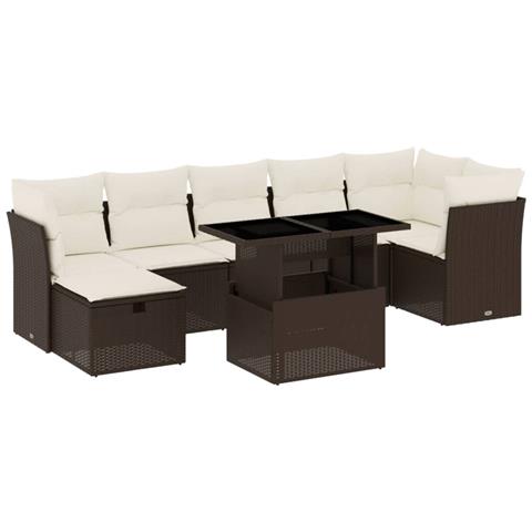 Set Divani da Giardino 8 pz con Cuscini Marrone in Polyrattan - Foto 1