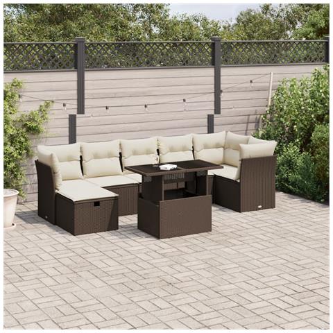 Set Divani da Giardino 8 pz con Cuscini Marrone in Polyrattan - Foto 2