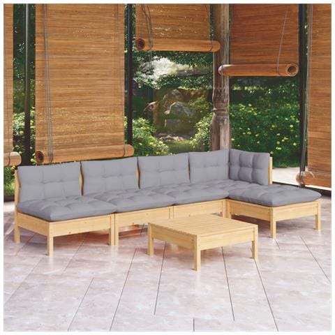 Set Divani da Giardino 6 pz con Cuscini Grigi Massello di Pino - Foto 2