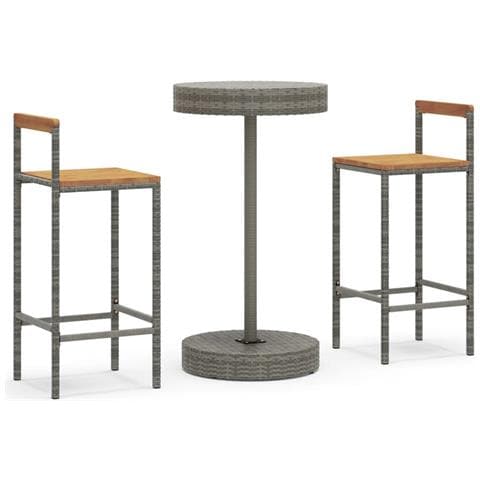 Set Bar Giardino 3pz Grigio Polyrattan e Legno Massello Acacia - Foto 1