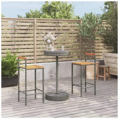 Set Bar Giardino 3pz Grigio Polyrattan e Legno Massello Acacia - Foto 2