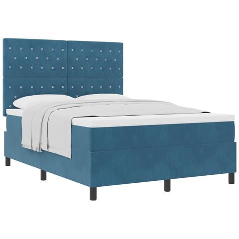 Letto a Box Spring con Materasso Blu Scuro 140x200 cm Velluto - Foto 1