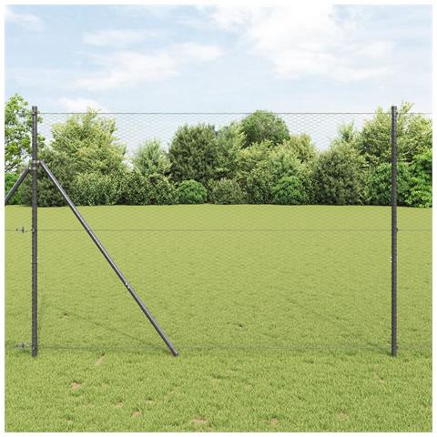 Recinzione Esagonale  Grigio 1,6x10 m Acciaio, Pali per Recinzione  7 pz Grigio Ø32 mm 210 cm Acciaio Zincato - Foto 2