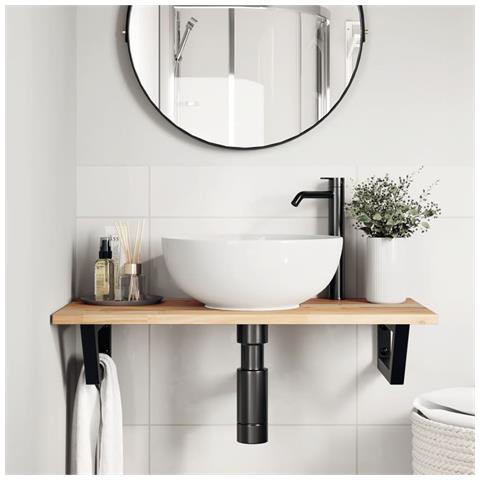 Ripiano A Parete Per Lavabo In Acciaio E Massello Di Acacia - Foto 2