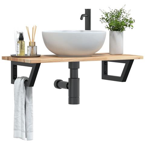 Ripiano A Parete Per Lavabo In Acciaio E Massello Di Acacia - Foto 8