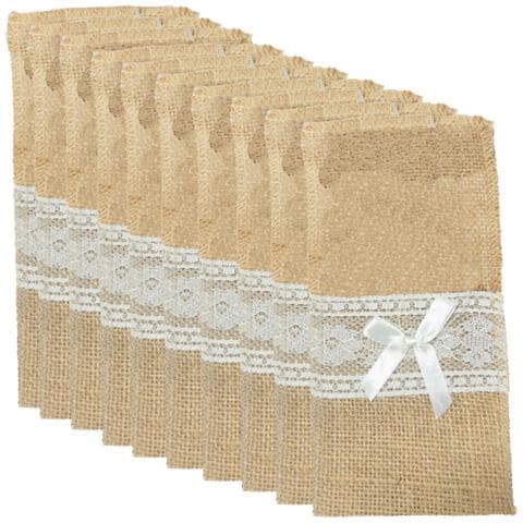 Set Da 10 Portaposate In Iuta - Decorazioni Natalizie Rustiche Ed Eleganti - Foto 1
