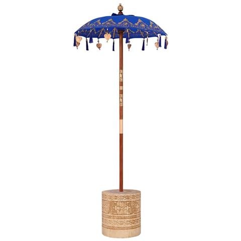 Parasol con Base Blu, Marrone 250 cm Cotone, Legno - Foto 1