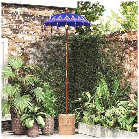 Parasol con Base Blu, Marrone 250 cm Cotone, Legno - Foto 2