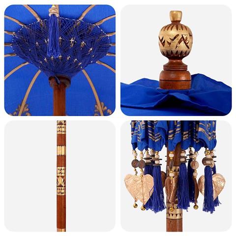Parasol con Base Blu, Marrone 250 cm Cotone, Legno - Foto 9