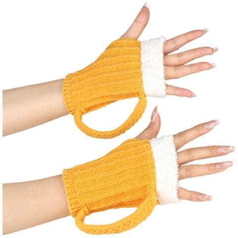 Guanti Invernali Senza Dita In Maglia 3d A Forma Di Boccale Di Birra - Giallo - Foto 1