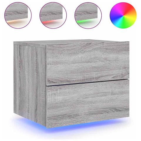 Comodino a Parete con luci LED Grigio Sonoma - Foto 1