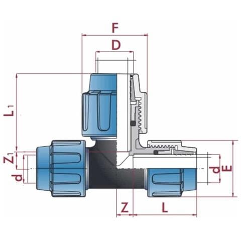 Raccordo A T Per Tubo Pe 20x25x20 Mm  Giunto A Compressione Per Acqua Potabile - Foto 2