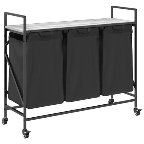 Cesto Portabiancheria 3 Scomparti con Ruote Grigio Sonoma - Foto 1