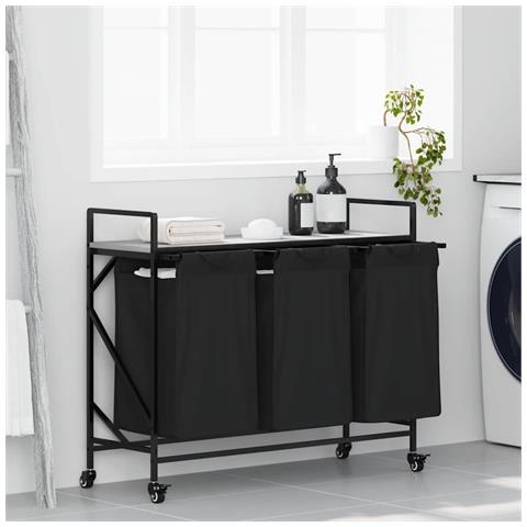 Cesto Portabiancheria 3 Scomparti con Ruote Grigio Sonoma - Foto 2