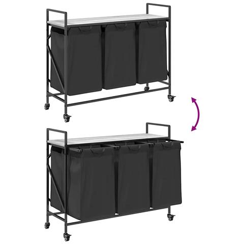 Cesto Portabiancheria 3 Scomparti con Ruote Grigio Sonoma - Foto 9