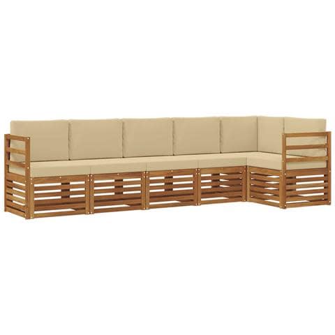 Set divani 6 pcs Naturale e Beige Legno di Acacia Massello - Foto 1