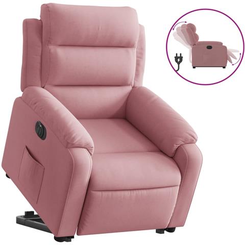 Poltrona Alzapersona Reclinabile Elettrica Rosa in Velluto - Foto 1