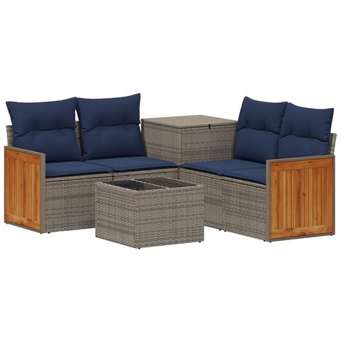 Set di divani 6 pz Grigio e Blu Navy Rattan sintetico e Acciaio - Foto 1