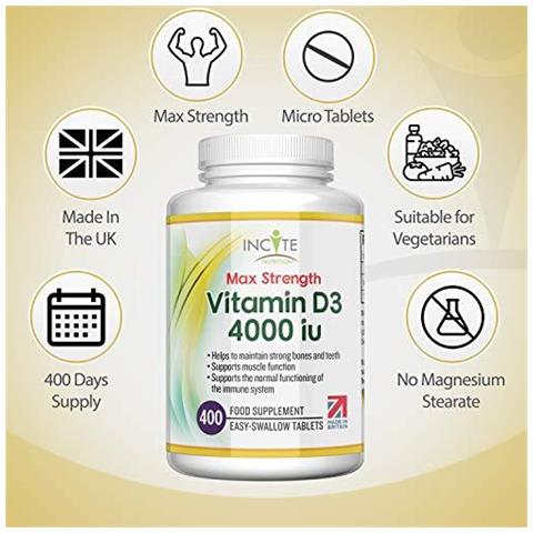La Vitamina D 4000iu - 400 Premium Vitamina D3 Easy-rondine Micro Compresse - Uno Al Giorno Ad Alta Resistenza Colecalciferolo Vit D3 - Supplemento Vegetariano - Made In Uk Da - Foto 2