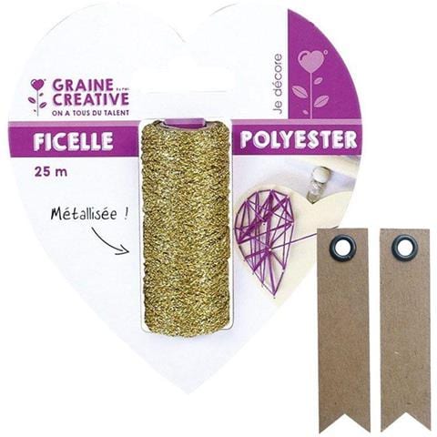 Bobina Di Filo Metallico Dorato 25 M - String Art + 20 Etichette Kraft Con Gagliardetto - Foto 1