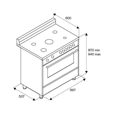 LA GERMANIA Cucina Elettrica / GAS AMN965ETN 5 Fuochi a Gas Forno Elettrico Multifunzione Termoventilato Dimensioni 87 x 60 cm Colore Nero Serie Americana RK11831