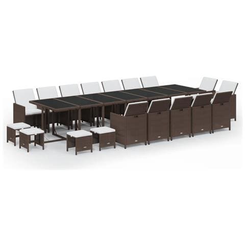 Set Da Pranzo Per Giardino 19 Pz Con Cuscini Polyrattan Marrone - Foto 1