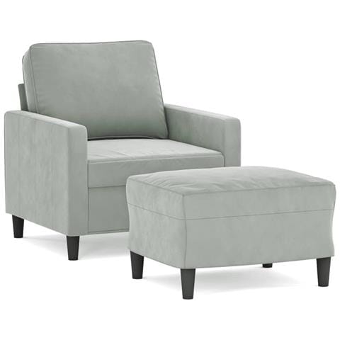 Poltrona Con Poggiapiedi Grigio Chiaro 60 Cm In Velluto - Foto 2