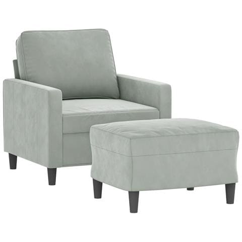 Poltrona Con Poggiapiedi Grigio Chiaro 60 Cm In Velluto - Foto 3