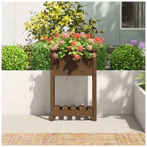 Fioriera Con Mensola Miele 54x34,5x81cm Legno Massello Di Pino - Foto 2