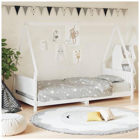 Giroletto per Bambini Bianco 90x200cm in Legno Massello di Pino - Foto 1