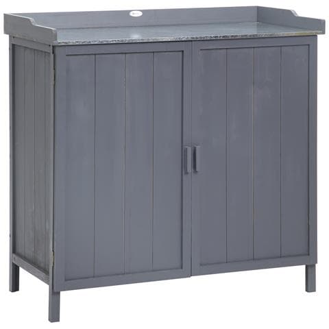 Armadietto Da Esterno In Legno Con Piano In Metallo E 2 Ripiani Porta Attrezzi, 98x48x95.5 Cm, Grigio - Foto 1
