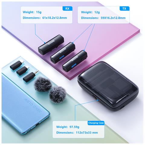Sistema Microfono Wireless Boyalink Omnidirezionale A Doppio Canale Con Custodia Di Ricarica Usb-c /lightning / 3,5mm - Foto 7