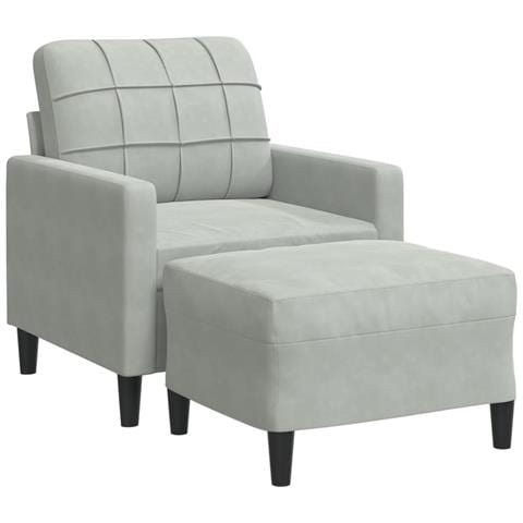 Poltrona Con Poggiapiedi Grigio Chiaro 60 Cm In Velluto - Foto 2