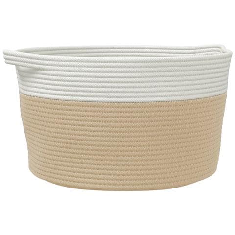 Cestino Portaoggetti Beige E Bianco 40x25 Cm In Cotone - Foto 2