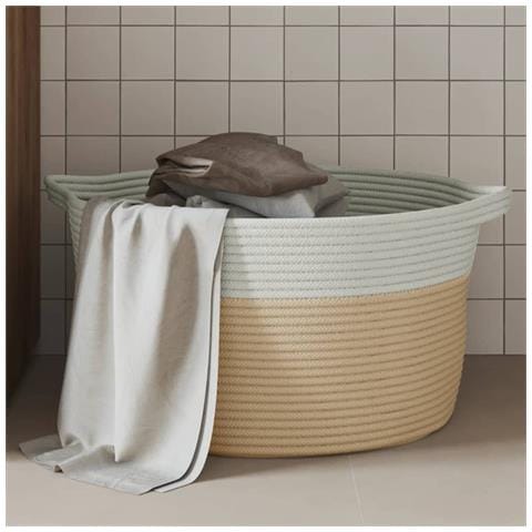 Cestino Portaoggetti Beige E Bianco 40x25 Cm In Cotone - Foto 1