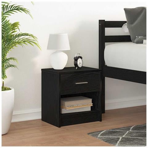 Comodino Con Cassetto Nero 39x28x41 Cm - Foto 3