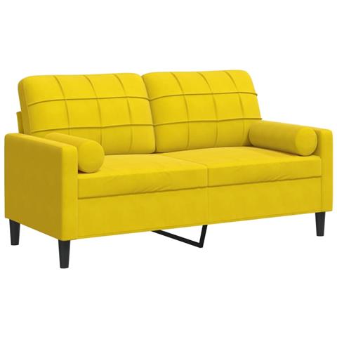 Divano A 2 Posti Con Cuscini Giallo 140 Cm In Velluto - Foto 2