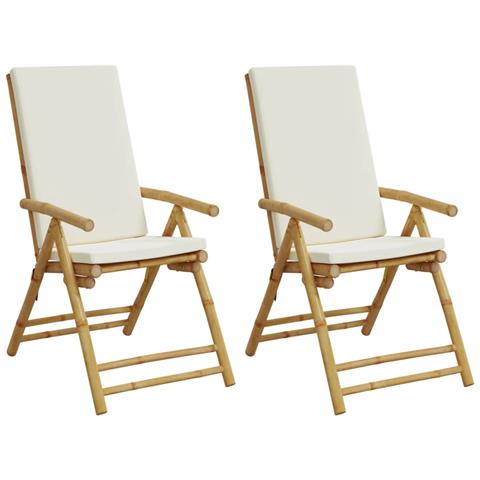 Lusso Casadino - Sedie Da Giardino Pieghevoli Reclinabili 2 Pz Con Cuscini Bambù - Foto 1