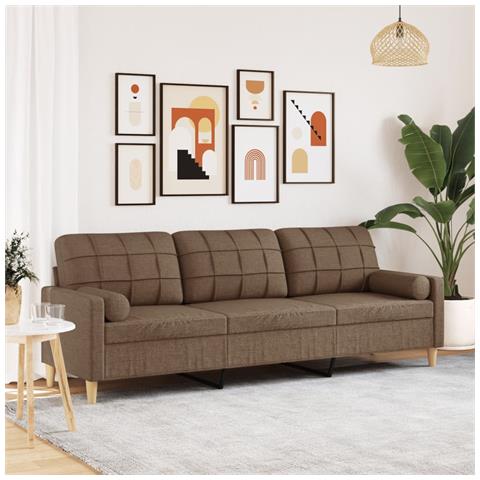 Divano a 3 Posti con Cuscini Marrone 210 cm in Tessuto - Foto 2