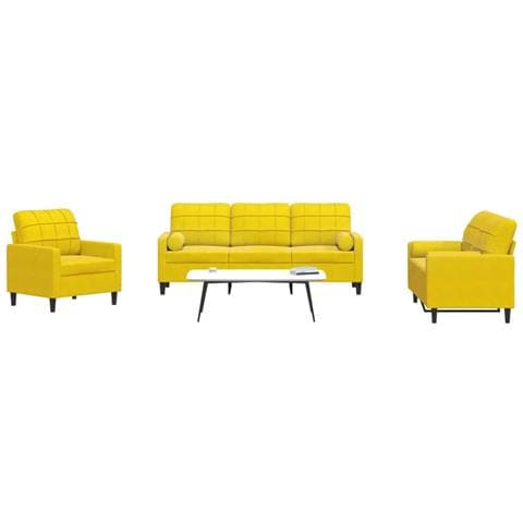 Set di Divani 3 pz con Cuscini e Rinforzi Giallo in Velluto - Foto 2