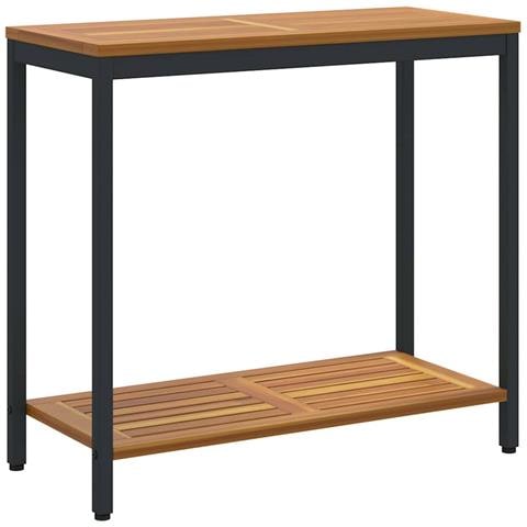 Tavolo da Esterno Naturale e Nero 35x80x75 cm in Legno Massello e Acciaio - Foto 1